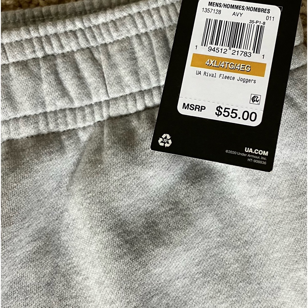 NWT Under Armour Men's Rival Fleece Joggers Loose Fit Tapered Leg Sweatpant 4XL - Picture 6 of 11